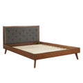 62.75 brown and gray queen size bed frame with upholstered headboard