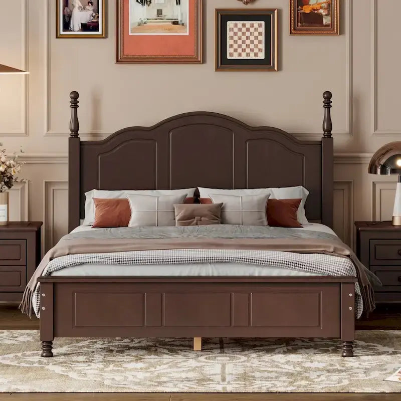 Full Size Wood Platform Bed Frame,Retro Style Platform Bed