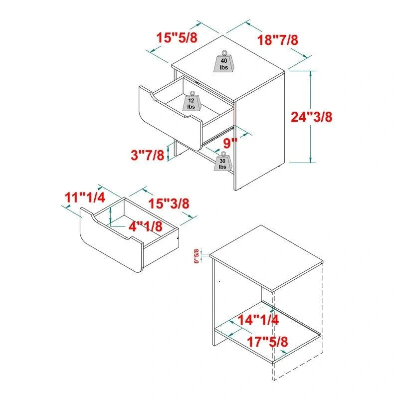 Modern Minimalist 1-Drawer Nightstand with Cubby