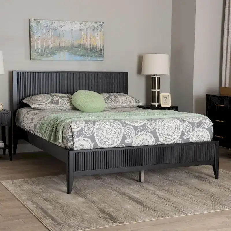 Polsterbett aus geriffeltem Holz im Mid-Century-Stil