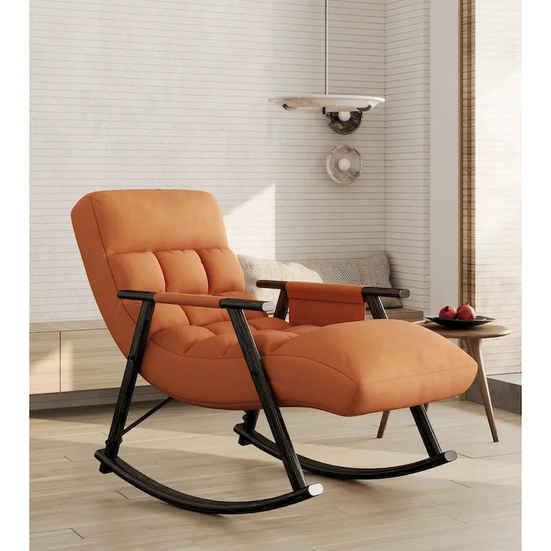 Fauteuil à bascule en velours avec repose-pieds