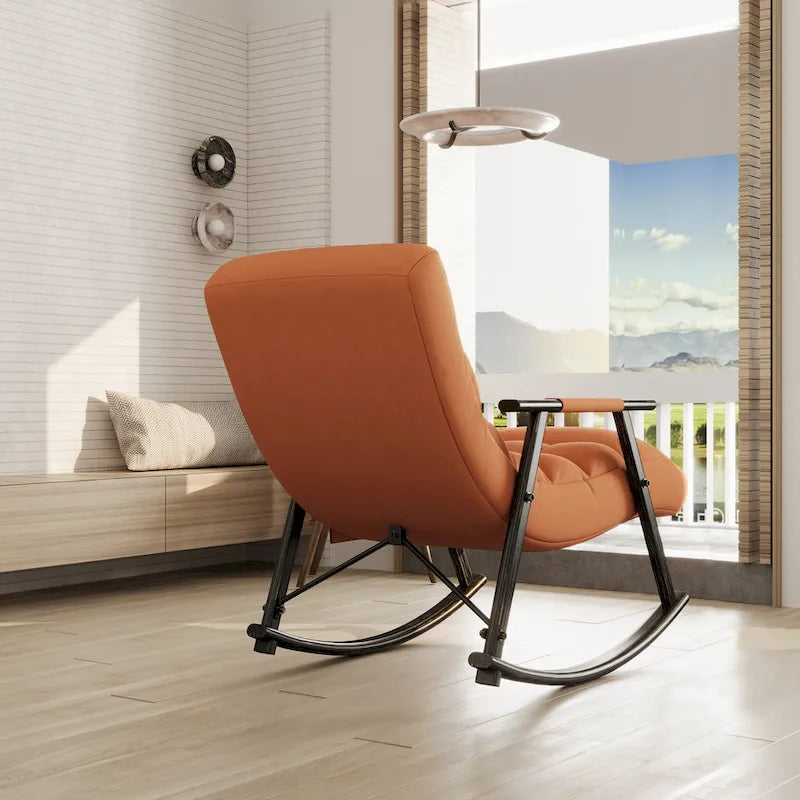 Fauteuil à bascule en velours avec repose-pieds