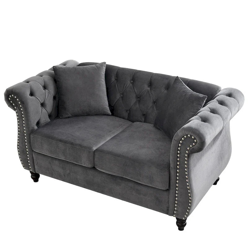 Zweisitzer-Sofa mit gerollten Armlehnen und Nagelkopfverzierung