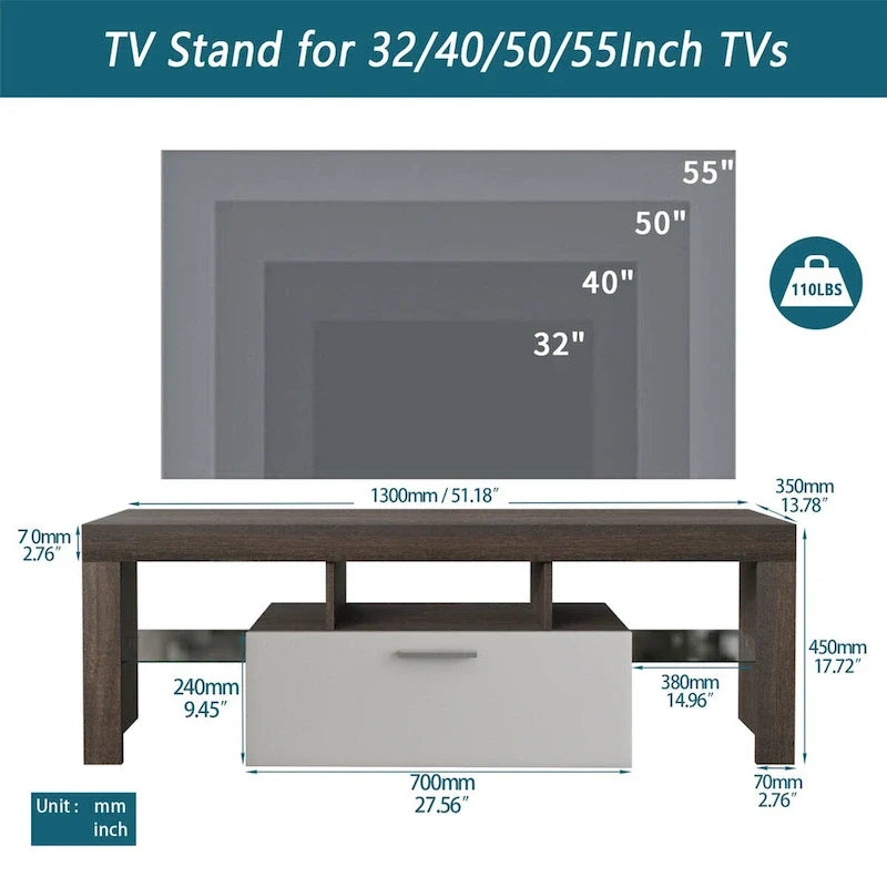 Moderner 51-Zoll-TV-Ständer für Fernseher bis zu 55-in mit farbwechselnder LED-Beleuchtung