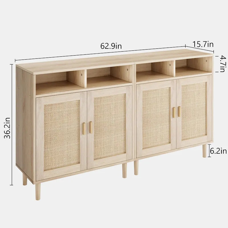 Modern Rattan Buffet Cabinet - 62.9D x 15.7W x 36.2H