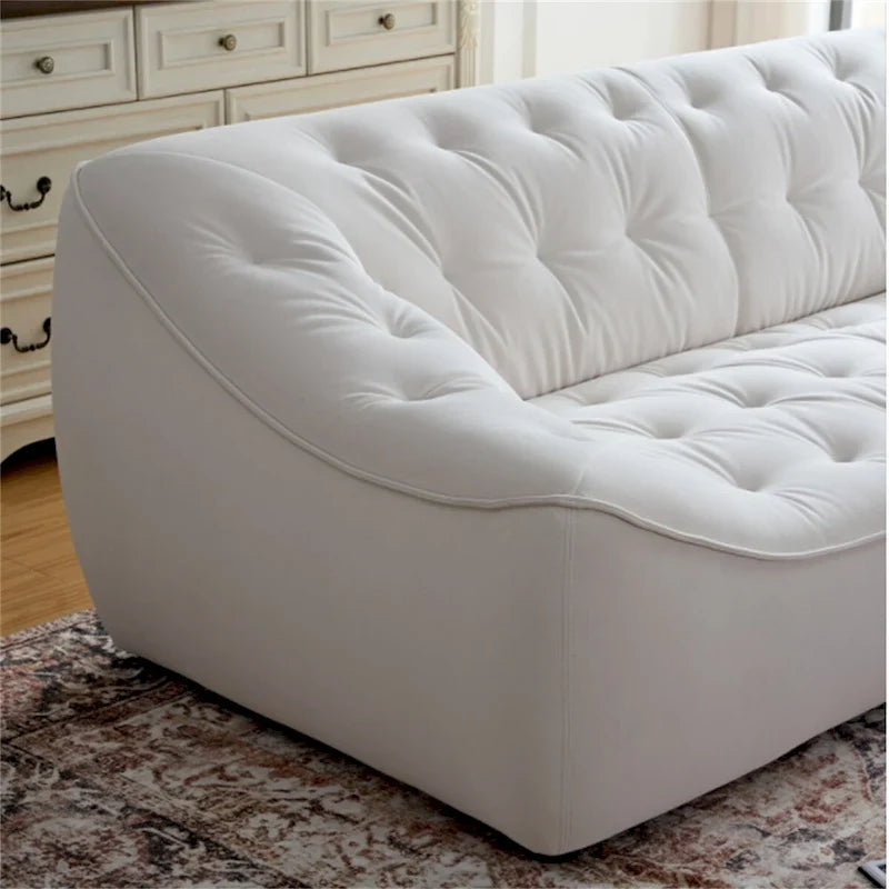 White Durable Fabric Sofa with Solid Wood Frame
