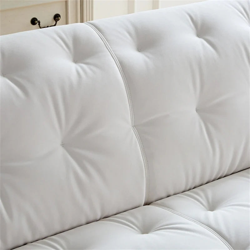 White Durable Fabric Sofa with Solid Wood Frame