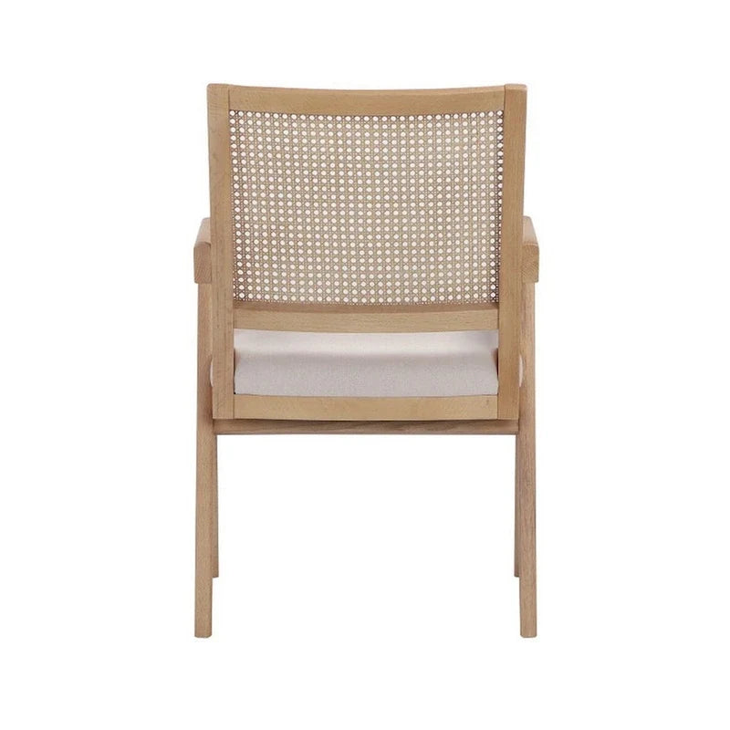 Sessel, 24 Zoll, mit Rückenlehne aus Rattan, cremeweißem Samtbezug und braunem Holzgestell