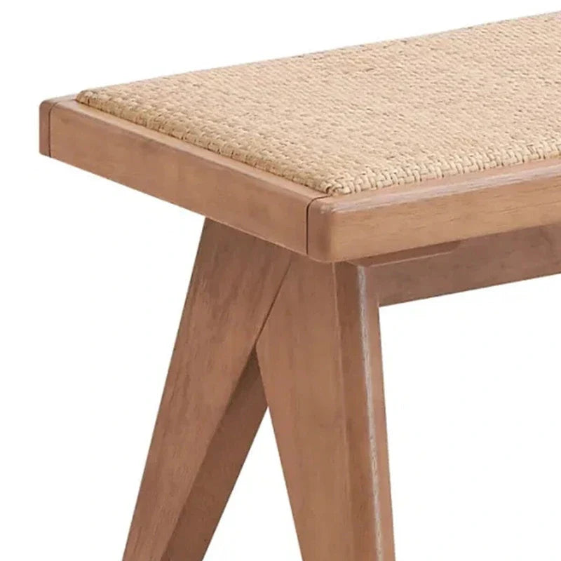 129,54 cm Esszimmerbank, Übergangsstil, geflochtenes Rattan, natürliches braunes Holz