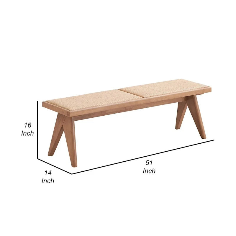 129,54 cm Esszimmerbank, Übergangsstil, geflochtenes Rattan, natürliches braunes Holz