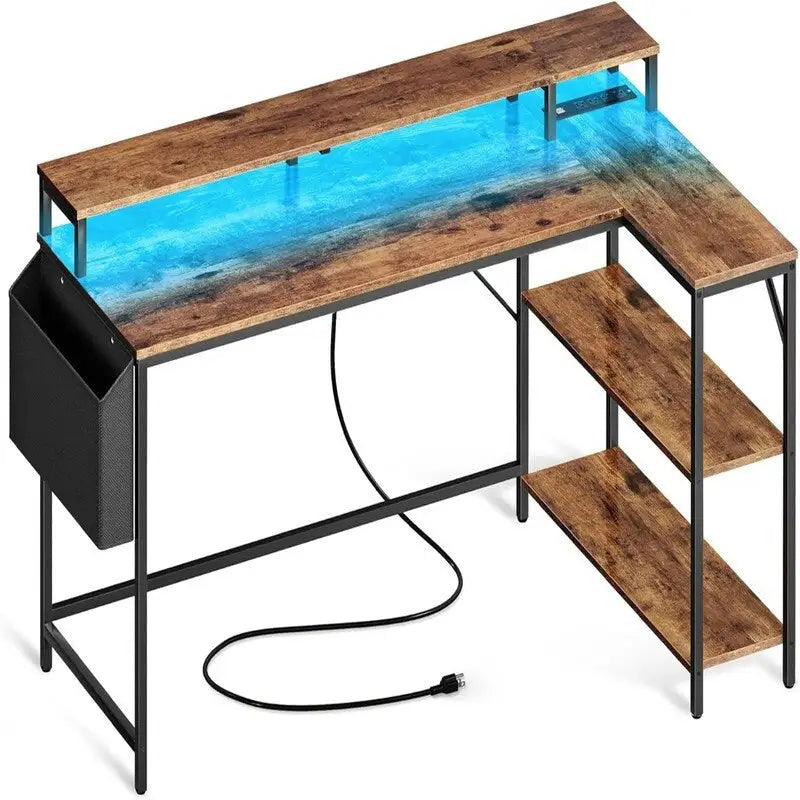 Bureau de gaming en forme de L avec éclairage LED