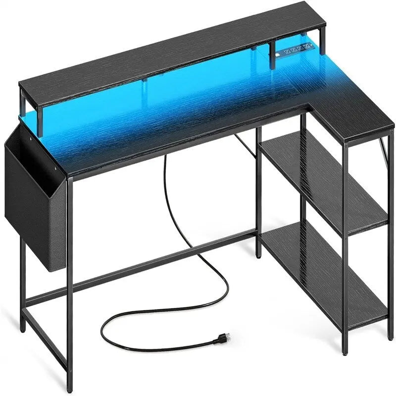 Bureau de gaming en forme de L avec éclairage LED
