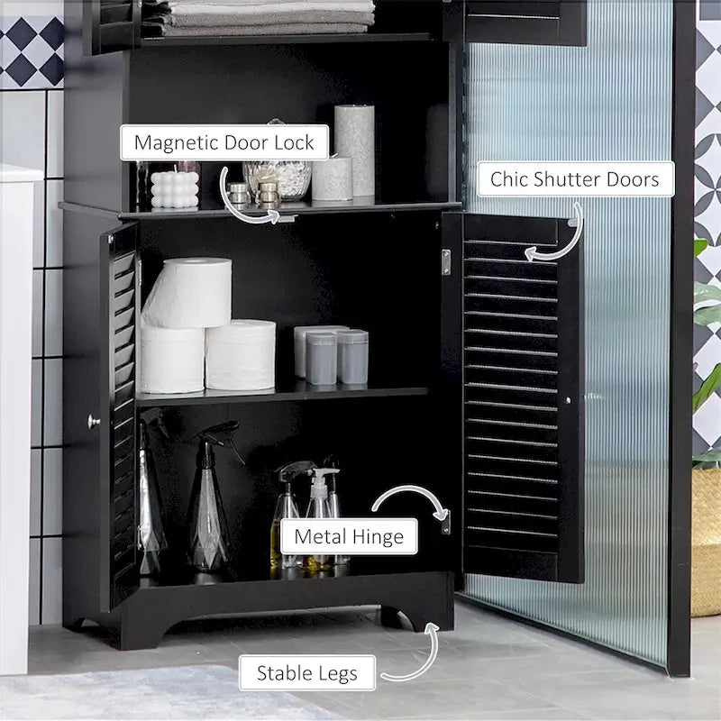 Schmaler, hoher Badezimmerschrank mit Türen und verstellbaren Einlegeböden