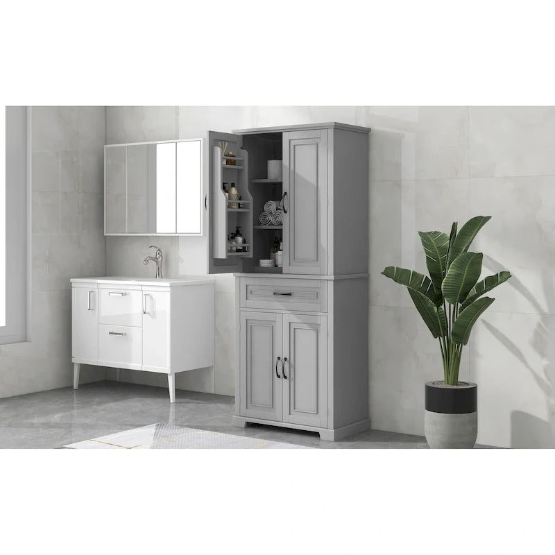 Tall Bathroom Storage Cabinet with Drawers and Adjustable Shelf