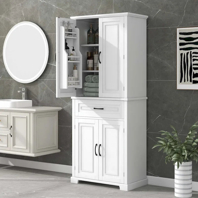 Tall Bathroom Storage Cabinet with Drawers and Adjustable Shelf