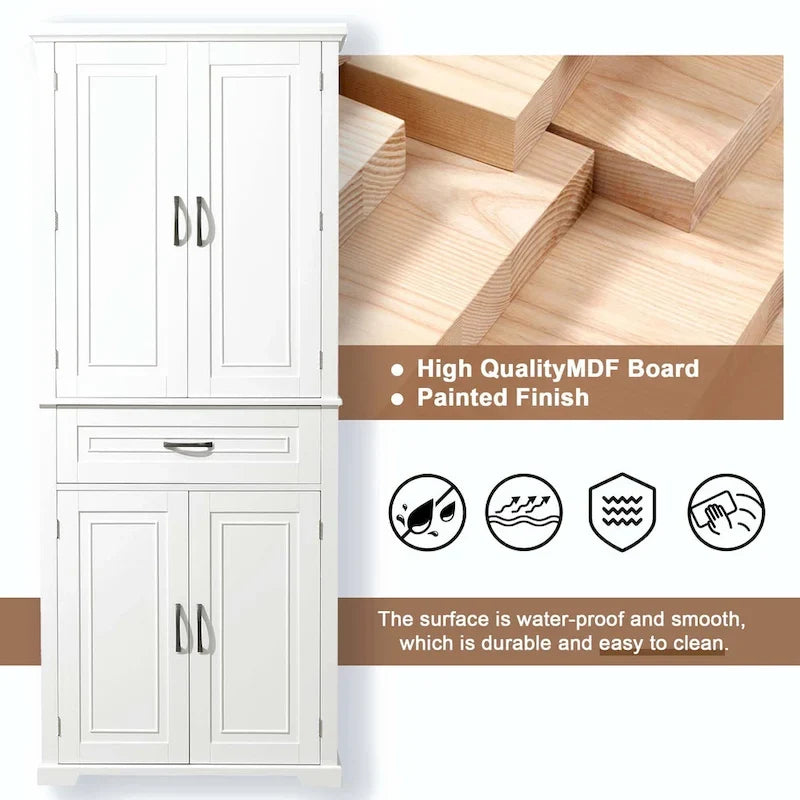 Tall Bathroom Storage Cabinet with Drawers and Adjustable Shelf