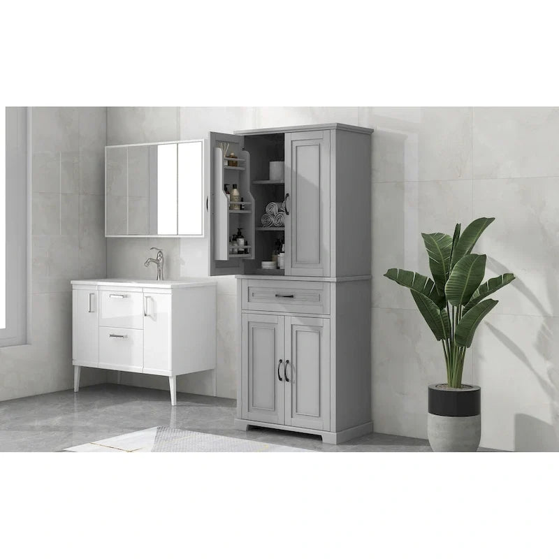 Tall Bathroom Storage Cabinet with Drawers and Adjustable Shelf