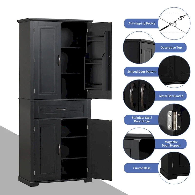 Tall Bathroom Storage Cabinet with Drawers and Adjustable Shelf