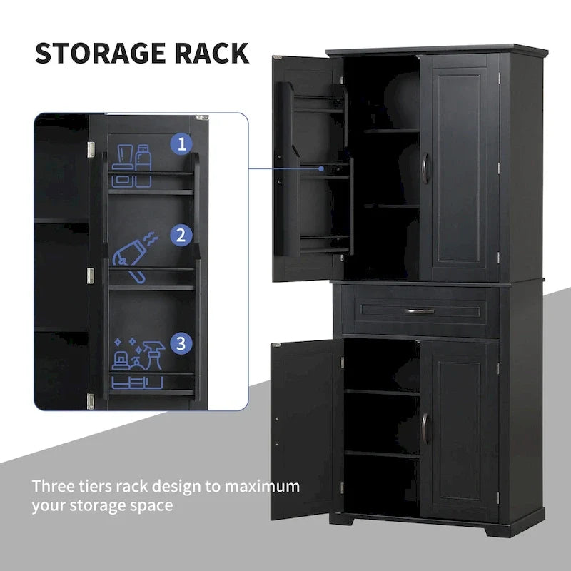 Tall Bathroom Storage Cabinet with Drawers and Adjustable Shelf