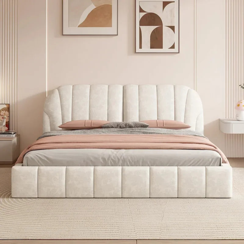Lit plateforme rembourré grand format avec tête de lit en tissu épais