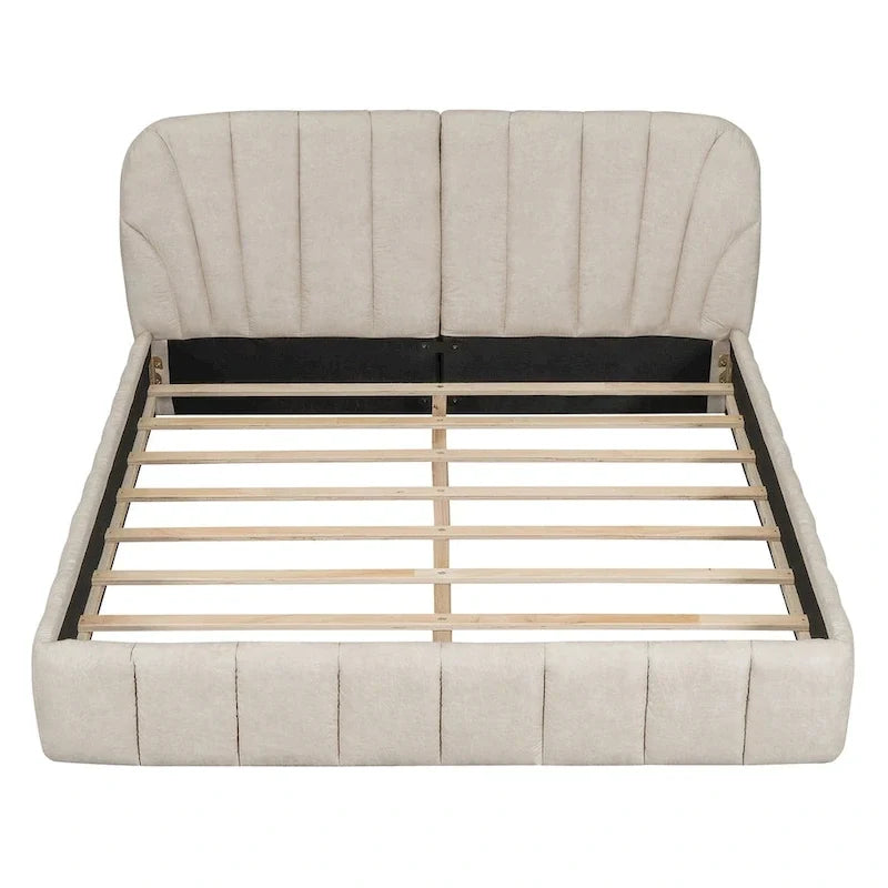 Lit plateforme rembourré grand format avec tête de lit en tissu épais