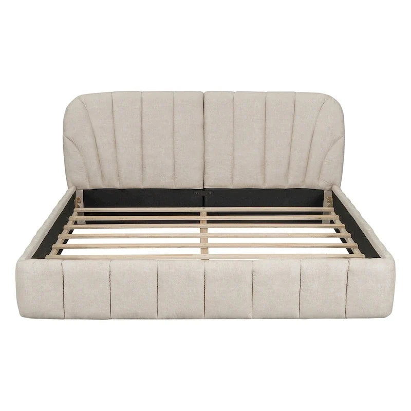 Lit plateforme rembourré grand format avec tête de lit en tissu épais