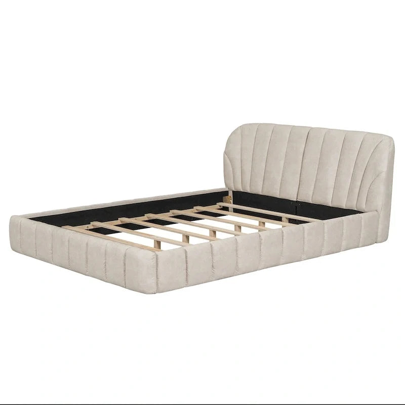 Lit plateforme rembourré grand format avec tête de lit en tissu épais