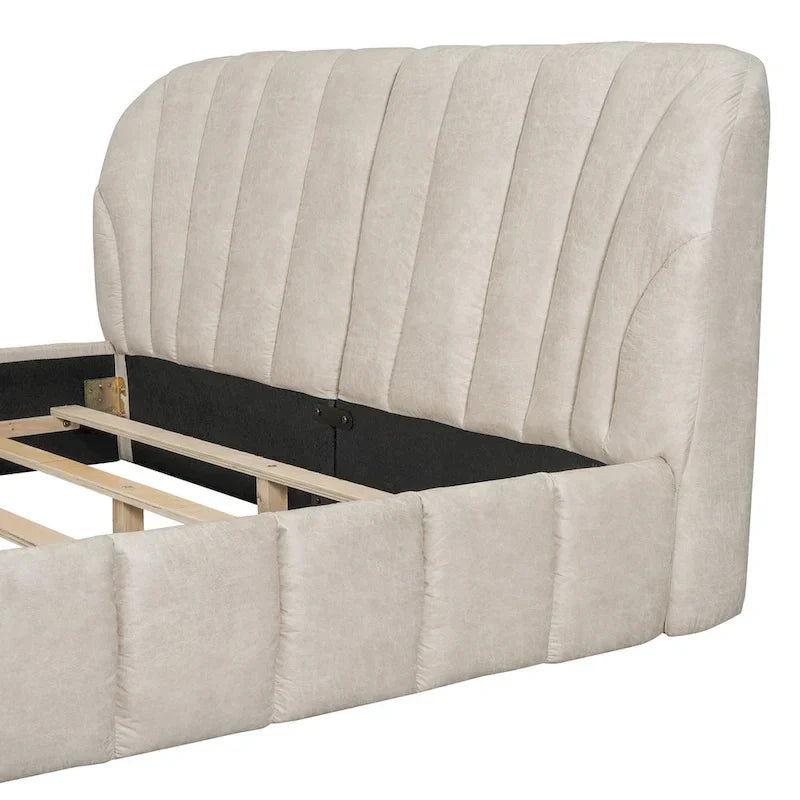 Lit plateforme rembourré grand format avec tête de lit en tissu épais