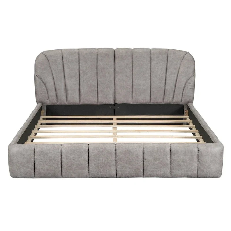 Lit plateforme rembourré grand format avec tête de lit en tissu épais