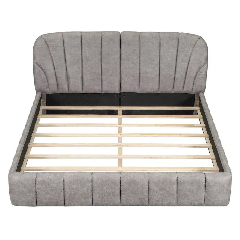 Lit plateforme rembourré grand format avec tête de lit en tissu épais