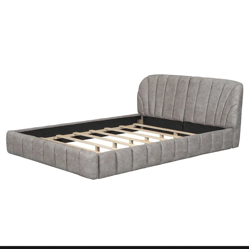 Lit plateforme rembourré grand format avec tête de lit en tissu épais