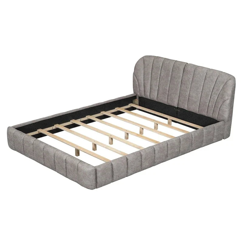 Lit plateforme rembourré grand format avec tête de lit en tissu épais