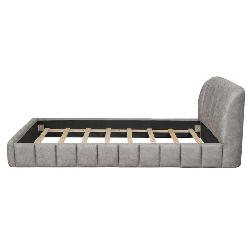 Lit plateforme rembourré grand format avec tête de lit en tissu épais