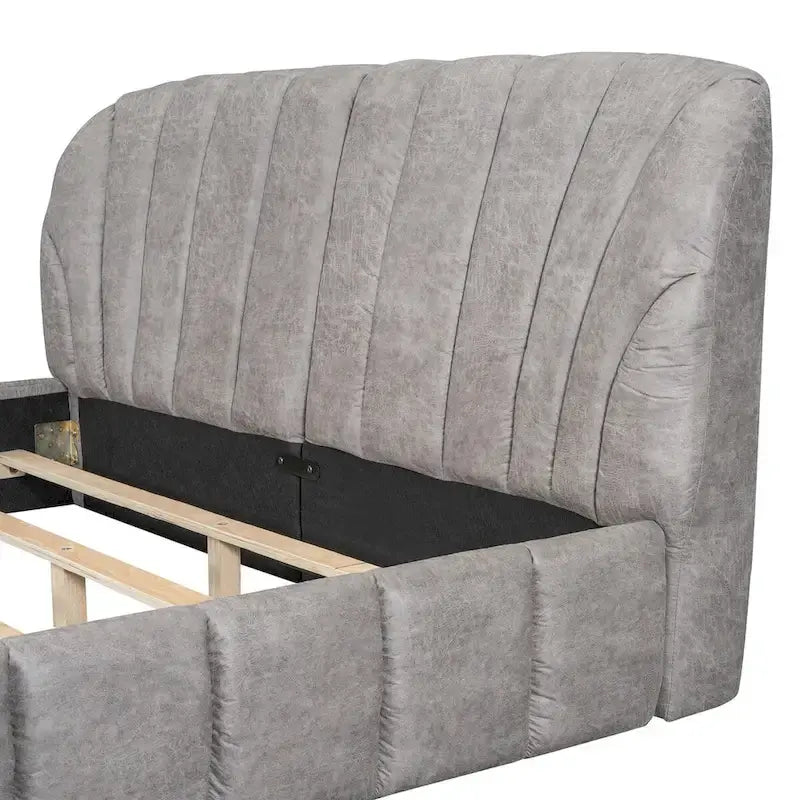 Lit plateforme rembourré grand format avec tête de lit en tissu épais